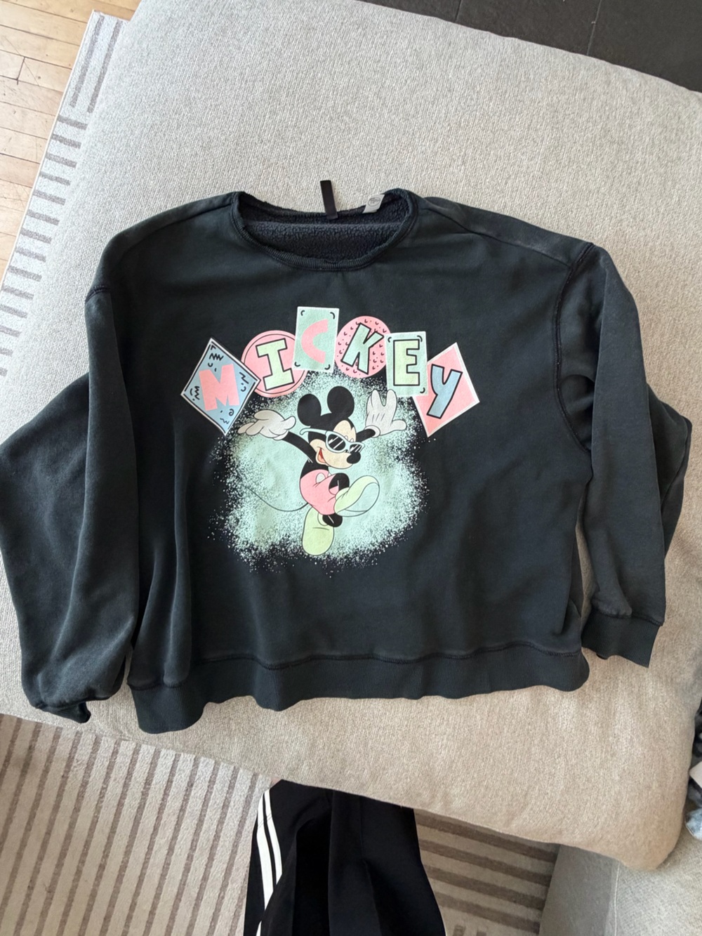 Disney Black Crewneck Sweatshirt with Pastel Mickey Graphic